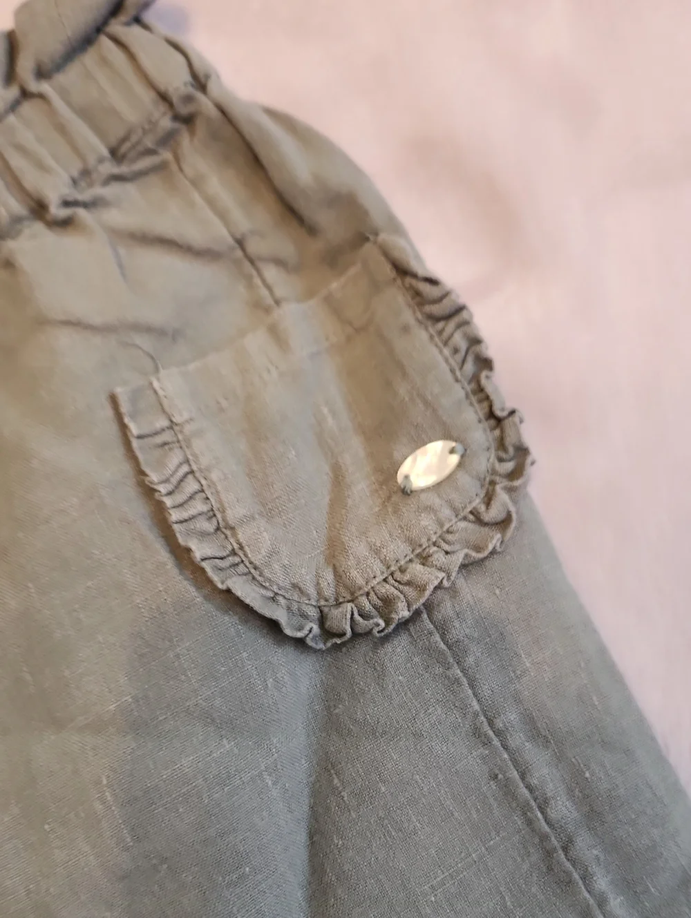 Linen Olive Green Elastic Waist Pants